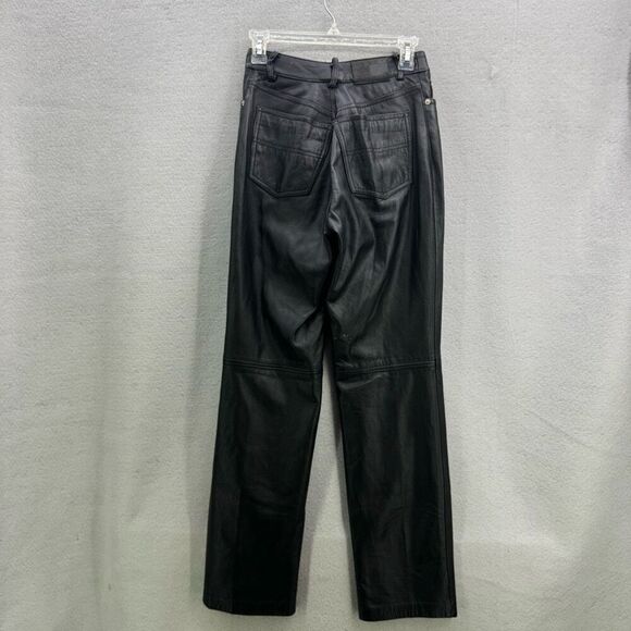 Vintage Y2K Tommy Hilfiger Straight Leg Black Genuine Leather Pants Size 4 STUNN - Picture 2 of 12